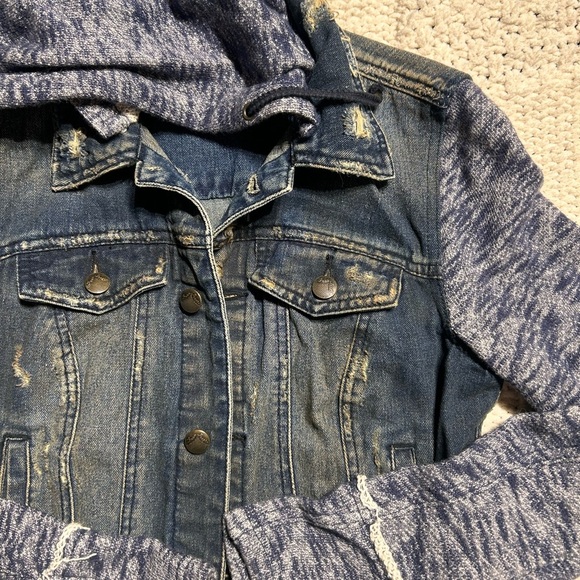 Free People Jean Jacket with Sweater Sleeves and Hood - Picture 6 of 6